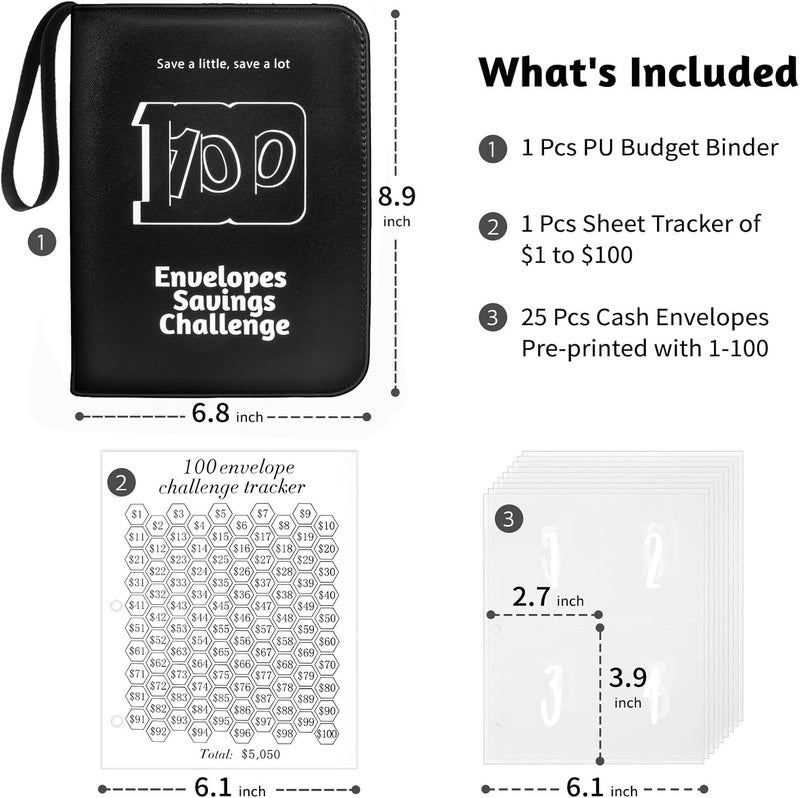 RONMONG 100 Envelope Challenge Binder, 2025 Upgrade 100 Envelopes Money Saving Challenge, Savings Challenges Book with Challenge Tracker to Save $5,050 - Image 4